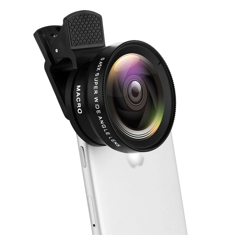 New Universal Clip-on Cell Phone Camera Lens 37MM 0.45X 49UV Super Wide Angle+12.5X Macro Lens 2 in1 Professional HD Camera
New Universal Clip-on Cell Phone Camera Lens 37MM 0.45X 49UV Super Wide Angle+12.5X Macro Lens 2 in1 Professional HD Camera