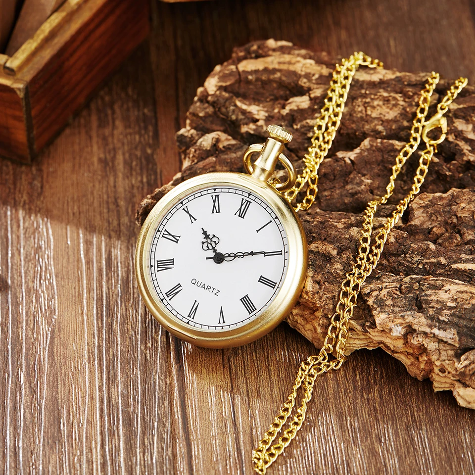 Minimalist Dial Quartz Pocket Watch Simple Roman Numbers Glass Face Golden Case Fob Watches with Chain Necklace for Men & Women
Minimalist Dial Quartz Pocket Watch Simple Roman Numbers Glass Face Golden Case Fob Watches with Chain Necklace for Men & Women