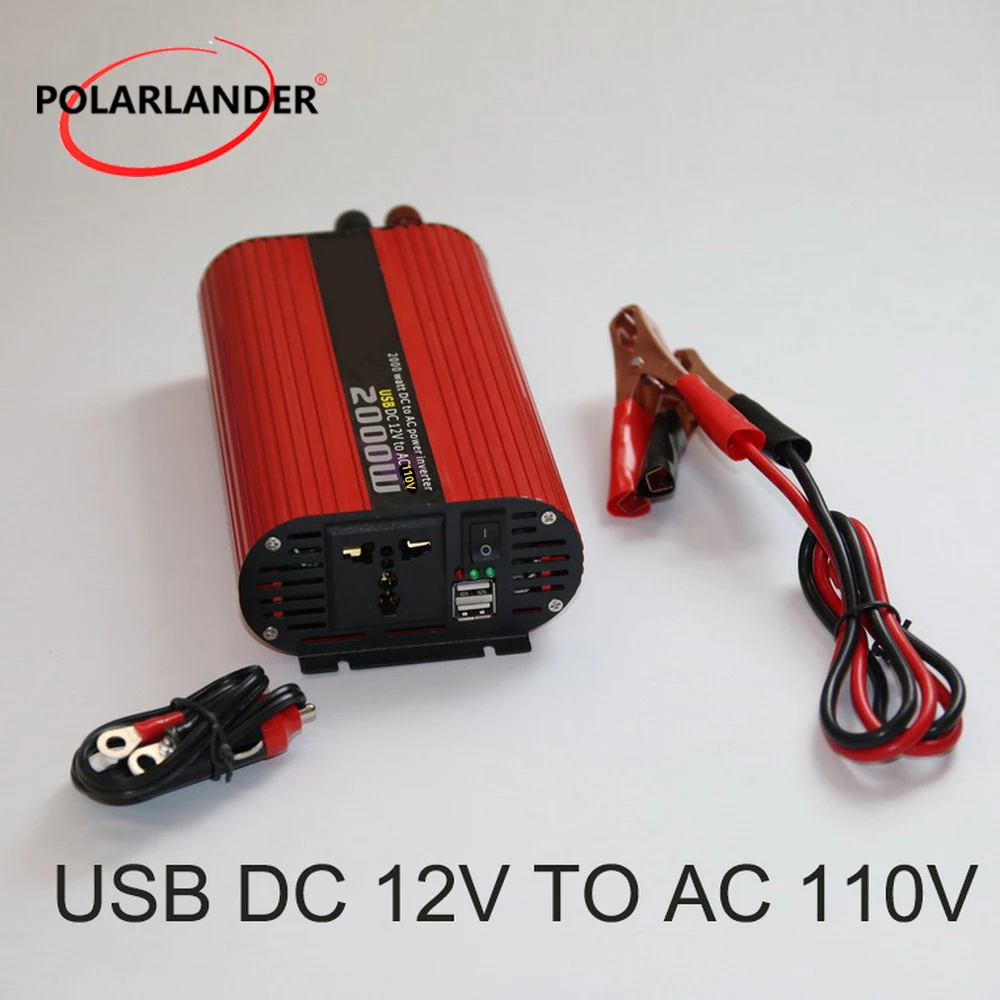 

Polarlander Dual USB Car Inverter 12V/24V 110V/220V DC to AC Power Inverter Charger Vehicle Power Supply Switch 2000W