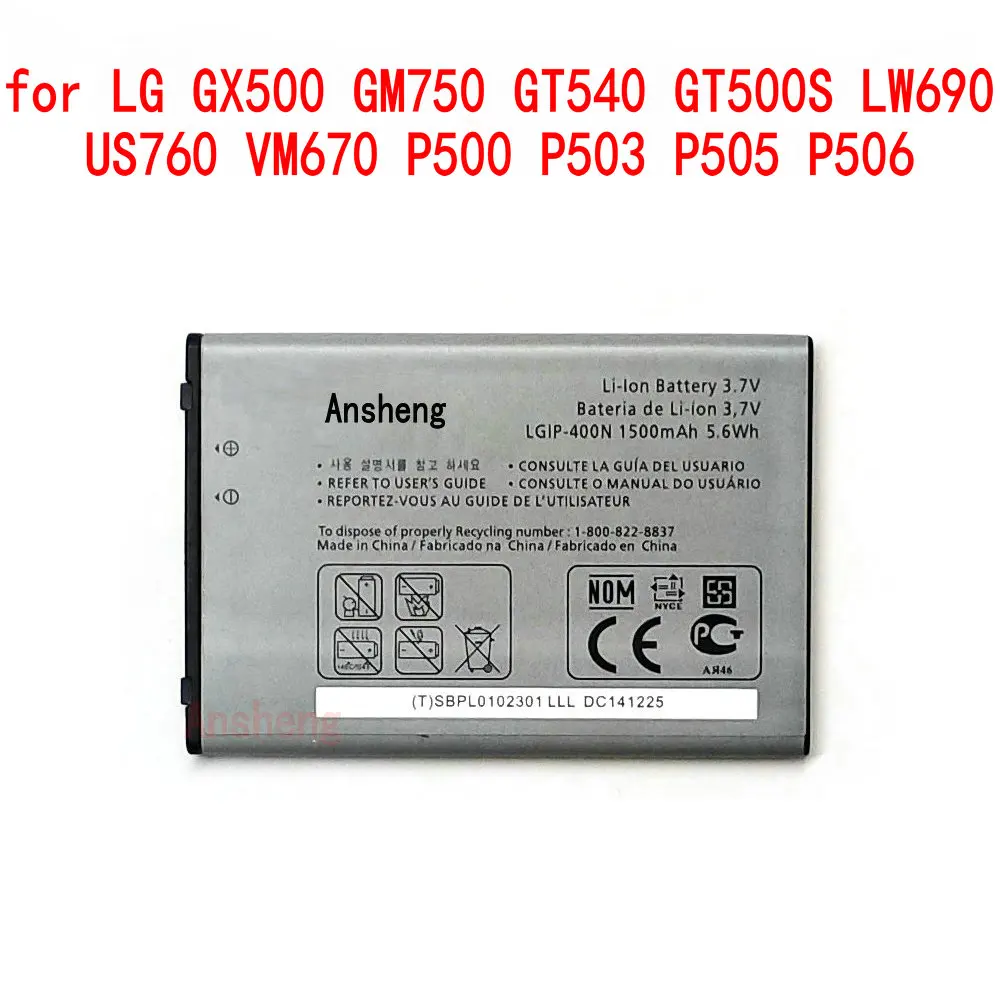 Original LGIP-400N 1500mAh Battery For LG GX500 GM750 GT540 GT500S LW690 US760 VM670 P500 P503 P505 P506
Original LGIP-400N 1500mAh Battery For LG GX500 GM750 GT540 GT500S LW690 US760 VM670 P500 P503 P505 P506