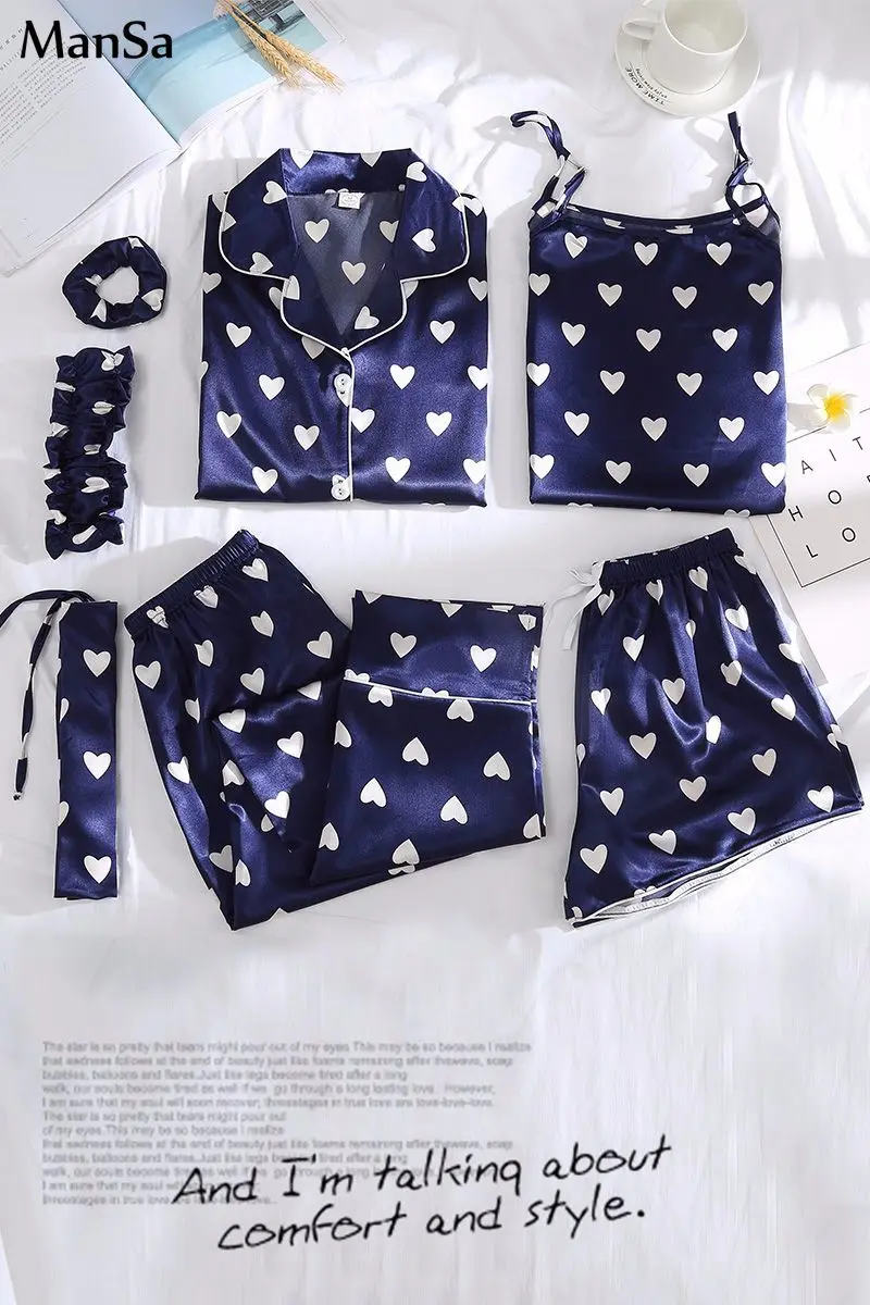 2020 new Spring 7 Pieces Set Silk Elegant Women Pajamas Elastic Waist Pants Full Lounge Sleepwear Print Shorts Long Sleeve Top
2020 new Spring 7 Pieces Set Silk Elegant Women Pajamas Elastic Waist Pants Full Lounge Sleepwear Print Shorts Long Sleeve Top