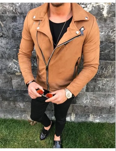 Men's leather jacket lapel short casual men's wear