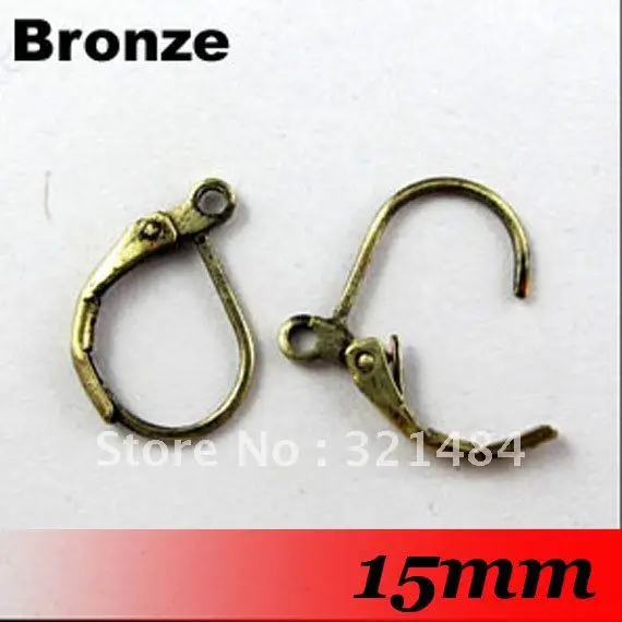 Free ship! 300PCS 15mm Antique bronze French Leverback Earring Hooks Earwire Wires Jewelry Findings | Украшения и аксессуары