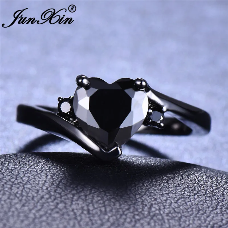 JUNXIN радужные циркониевые кольца в форме сердца для женщин белого золота/черного