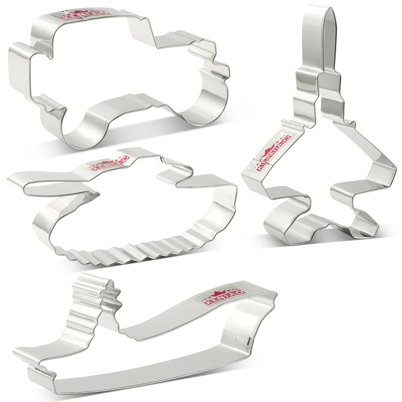 

KENIAO Military Themed Cookie Cutter Set for Boys - 4 Pieces - Father's Day Biscuit Fondant Bread Molds - Stainless Steel