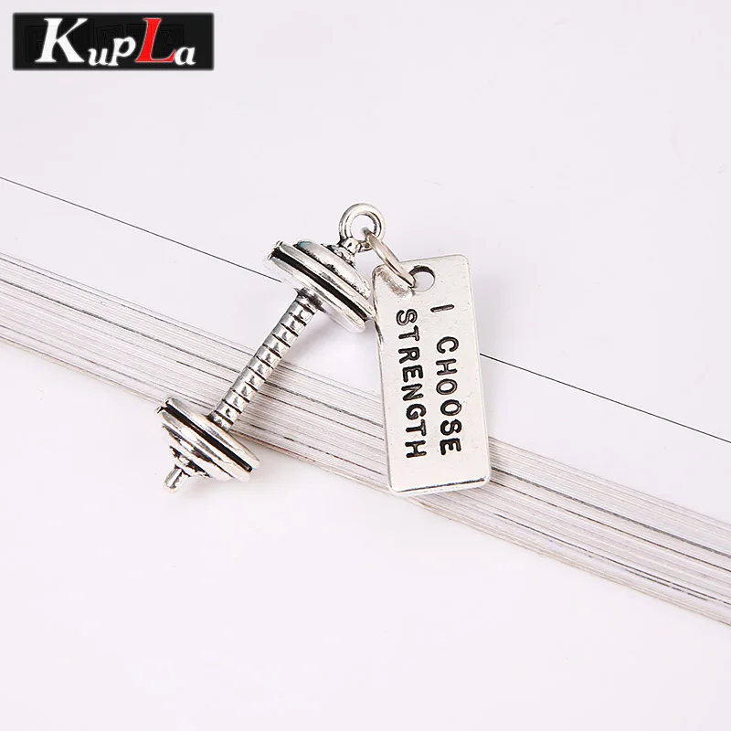 Vintage Silver Metal Dumbbell Letter Tag Charms for Jewelry Making Diy Sports Pendant 10pcs C5867 | Украшения и аксессуары