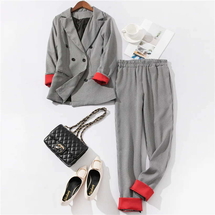 2019 Elegant Plaid Women Suit Set 2 Piece Blazer Jacket & Straight Pant Women Suit Set Red Cuff Workwear Double Breasted Blazer
2019 Elegant Plaid Women Suit Set 2 Piece Blazer Jacket & Straight Pant Women Suit Set Red Cuff Workwear Double Breasted Blazer