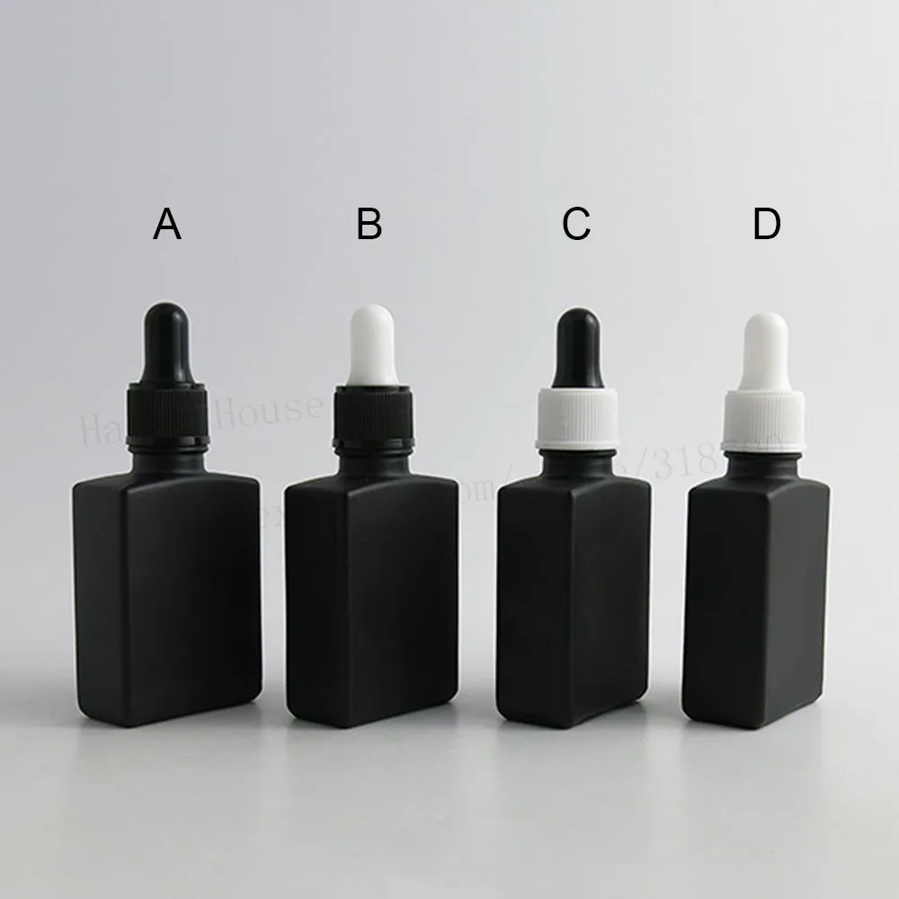 

200pcs/lot 1oz 30ml Frost Black Flat Square Glass Pipette Bottle 1oz Empty Essestial Oil Glass Dropper Container