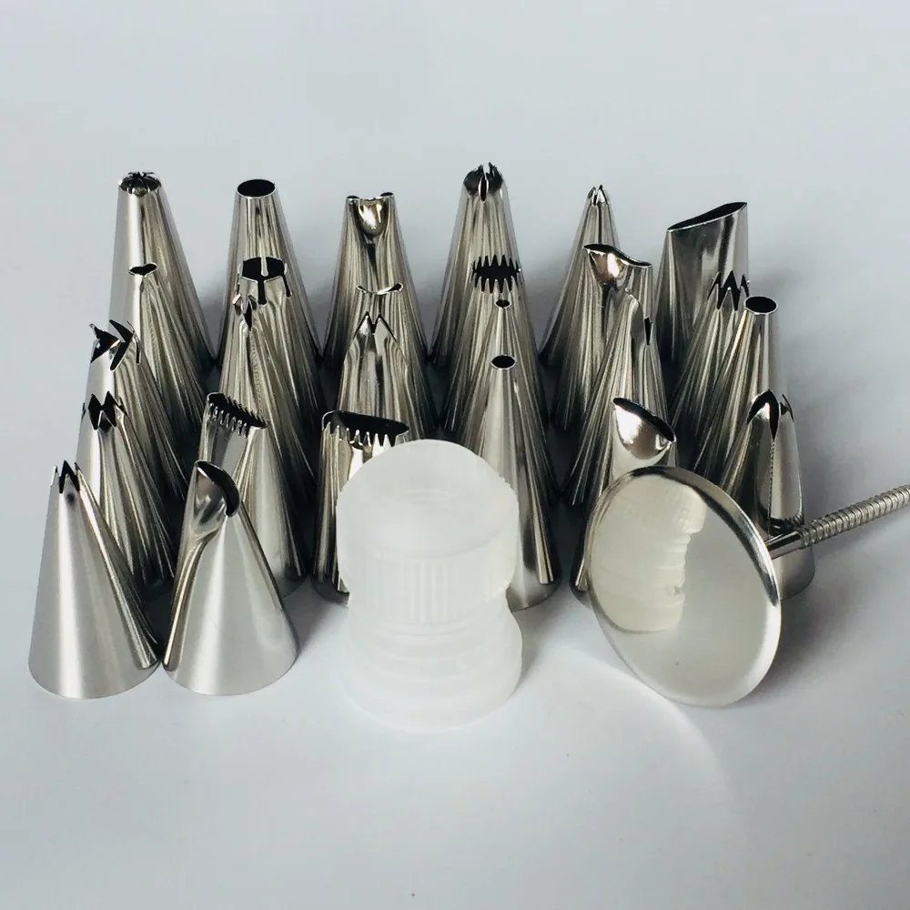 26pcs cake piping tips small normal flower leaf cake nozzles set +1pc coupler +1 pc nails
26pcs cake piping tips small normal flower leaf cake nozzles set +1pc coupler +1 pc nails