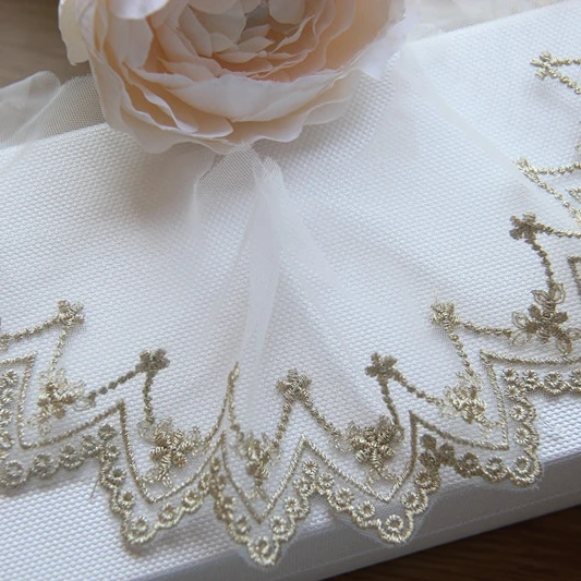 Handmade DIY clothing accessories single lace gold thread Cross wave mesh embroidery lace width 7.5cm
Handmade DIY clothing accessories single lace gold thread Cross wave mesh embroidery lace width 7.5cm