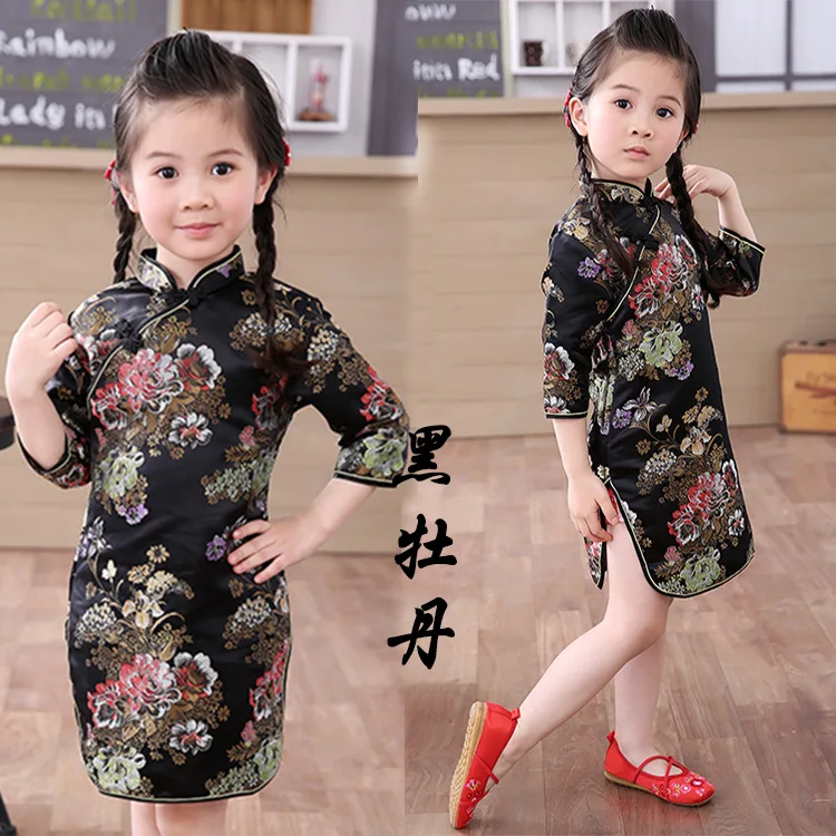 

Chinese Style Baby Clothes 2021 Autumn Children Clothing Kids Party Wedding Flower Dress Toddle Girls Dress Chi-pao