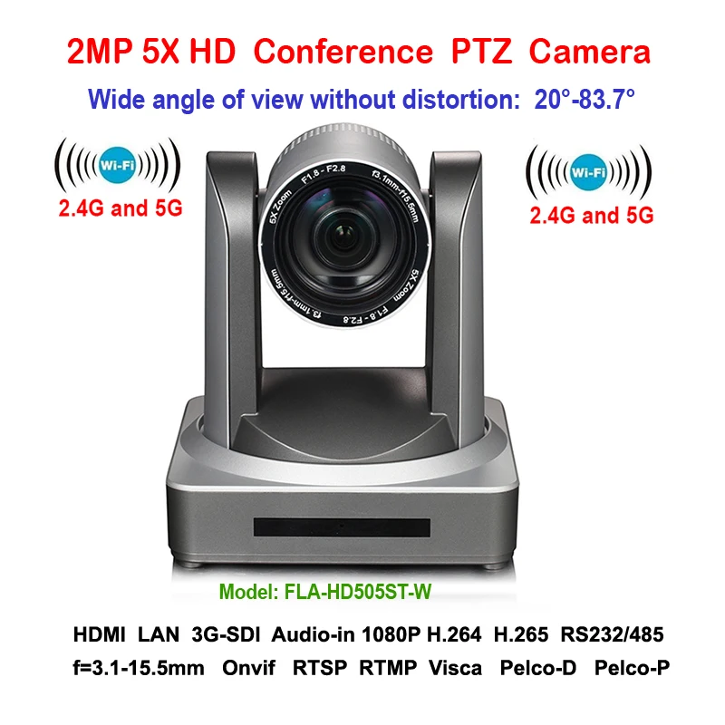 2MP Wide angle 83 degree 5X Zoom 1080P/60fps PTZ Video Conferencing WIFI Camera Wireless with 3G-SDI IP HDMI Output
2MP Wide angle 83 degree 5X Zoom 1080P/60fps PTZ Video Conferencing WIFI Camera Wireless with 3G-SDI IP HDMI Output