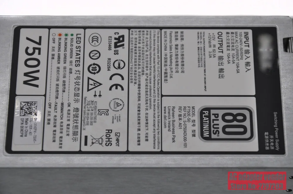 FOR DELL server R720 XD R620 T620 power supply 750W 5NF18 6W2PW 9PXCV
FOR DELL server R720 XD R620 T620 power supply 750W 5NF18 6W2PW 9PXCV