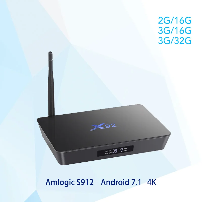 X92 Android 7. 1 Smart ТВ коробке 2 ГБ/3 ГБ DDR3L 16/32 eMMC Amlogic S912 Восьмиядерный CPU 5 г Wi Fi 4 К H.265 Bluetooth