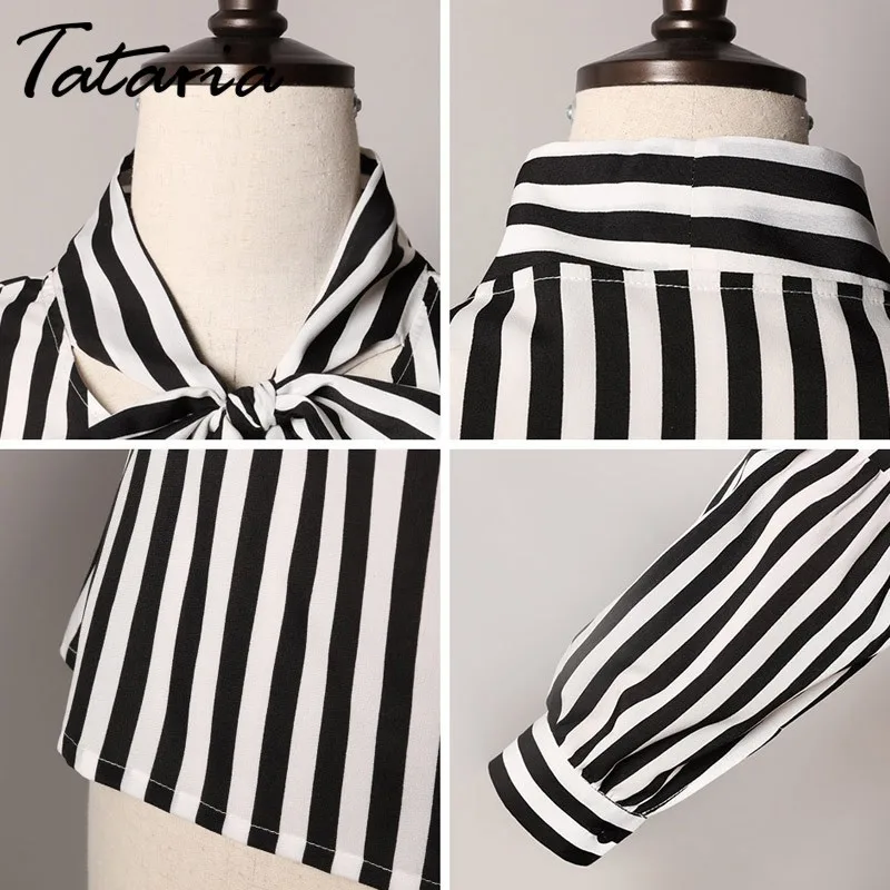 Женская Полосатая шифоновая блузка с рукавами-фонариками осень 2020 | одежда