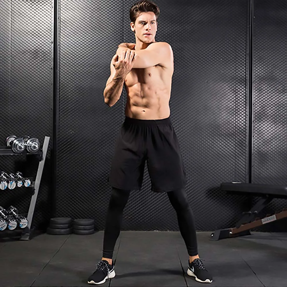 Быстросохнущие штаны для фитнеса FDBRO спортивные мужские колготки с имитацией