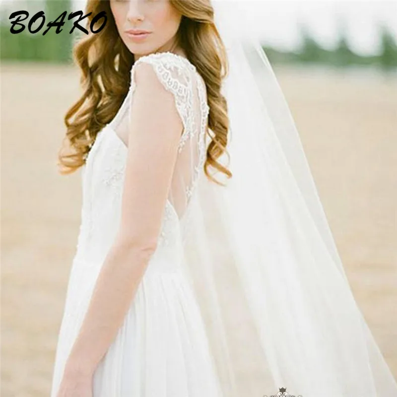 BOAKO White Cathedral Wedding Veil with Comb 2Meters One Layer Lace Edge Long Bridal Cheap Accessories Veu de Noiva | Свадьбы и