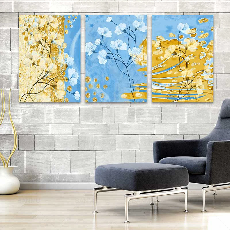 3 Panels Nordic Abstract Wall Art Painting Print Blue and Yellow Flowers on Canvas Home Decor for Livingroom Decoration Unframed
3 Panels Nordic Abstract Wall Art Painting Print Blue and Yellow Flowers on Canvas Home Decor for Livingroom Decoration Unframed