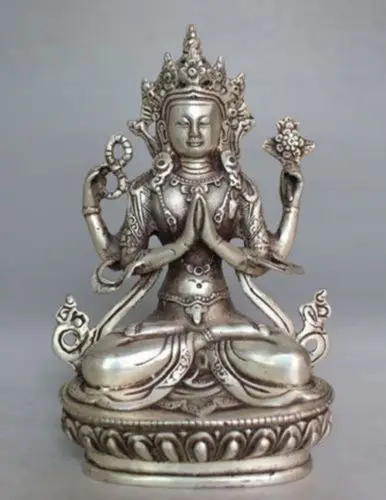 Exquisite Tibet Buddhism White Copper Bodhisattva Four-arms Avalokiteshvara Buddha Statue
Exquisite Tibet Buddhism White Copper Bodhisattva Four-arms Avalokiteshvara Buddha Statue