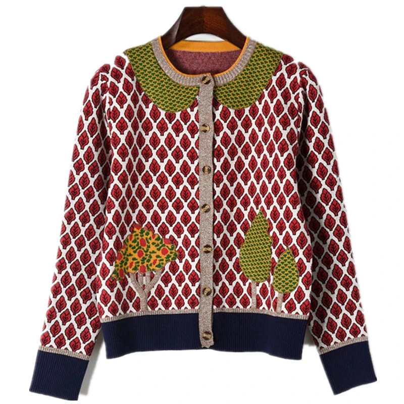 2020 Runway Cardigans Autumn Sweater for Women Luxury Designer Jacket Long Sleeve Leaves Trees Knitted Pattern Tops Female
2020 Runway Cardigans Autumn Sweater for Women Luxury Designer Jacket Long Sleeve Leaves Trees Knitted Pattern Tops Female