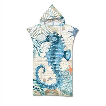 Free shipping Novelty Gift Sea Horse Turtle Whale Octopus Dolphin Blue Large Hooded Swim Surf Beach Towel Poncho Changing Robe