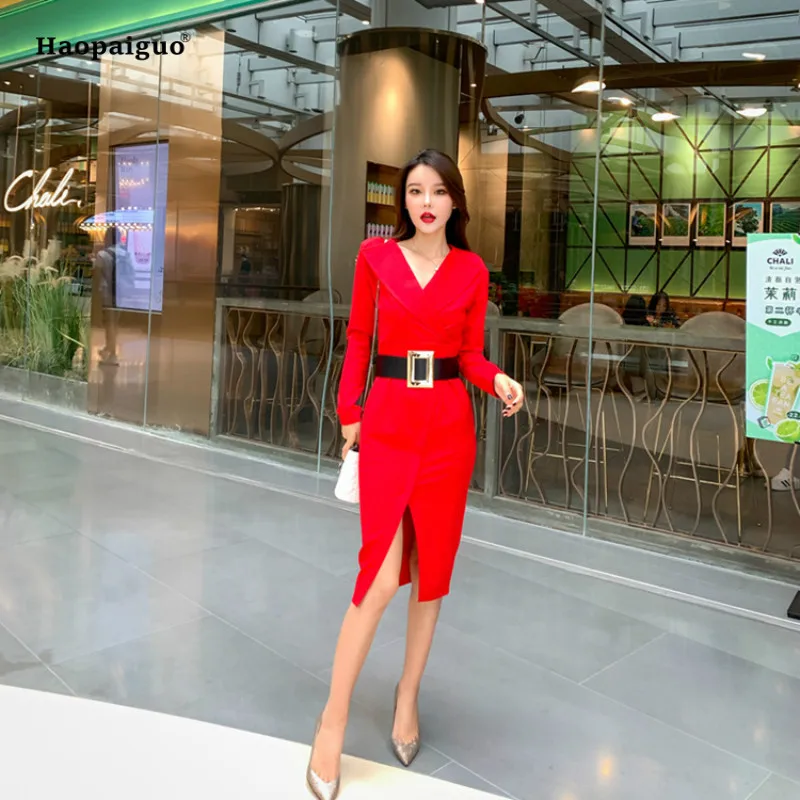 Plus Size Pencil Dress Women Red Full Sleeve Turn-down Collar Knee-length Elegant Office Suit Dress Autumn Work Dresses Vestidos
Plus Size Pencil Dress Women Red Full Sleeve Turn-down Collar Knee-length Elegant Office Suit Dress Autumn Work Dresses Vestidos