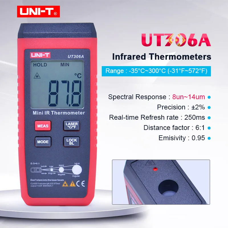 Мини Инфракрасный термометр UNI-T UT306A-35 ~ 300C -31 ~ 572F, цифровой ИК-тестер температуры с функцией хранения данных и ЖК-дисплеем с подсветкой
Мини Инфракрасный термометр UNI-T UT306A-35 ~ 300C -31 ~ 572F, цифровой ИК-тестер температуры с функцией хранения данных и ЖК-дисплеем с подсветкой