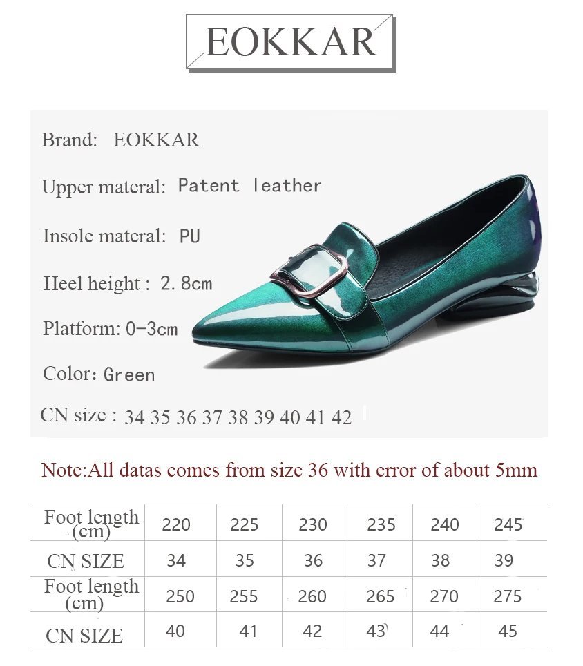 Eokkar 2019 Women Patent Leather Classic Pumps Low Heel Ponied Toe Shallow Pumps Slip On Green Buckle Shoes For Women Size 34-42
Eokkar 2019 Women Patent Leather Classic Pumps Low Heel Ponied Toe Shallow Pumps Slip On Green Buckle Shoes For Women Size 34-42