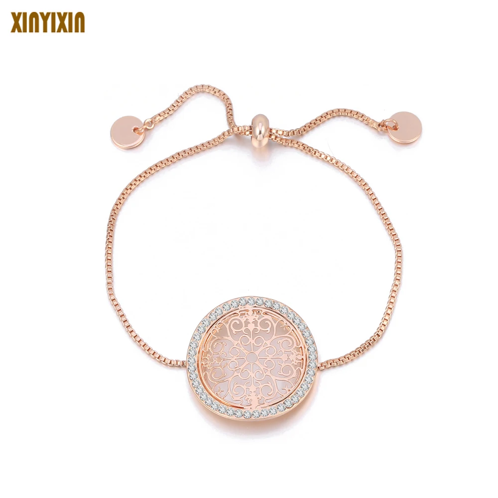 Fashion Rose Gold Crystal Hollow Pattern Bracelet for Women Simple Bohemia Color Adjustable Bangle Tiny Hand Accessory | Украшения и