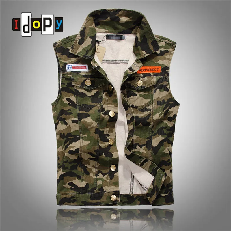 Idopy Summer Korean Fashion Camo Denim Vest Slim Fit Camouflage Military Style Casual Jeans Vest For Men
Idopy Summer Korean Fashion Camo Denim Vest Slim Fit Camouflage Military Style Casual Jeans Vest For Men