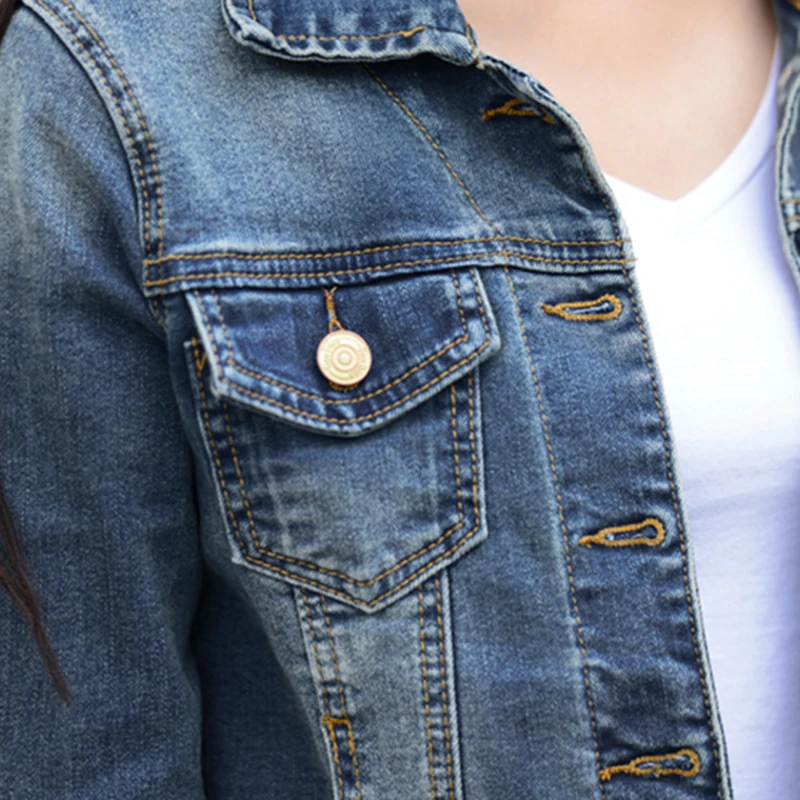 Women Slim Denim Jackets Korean Style Vintage Cropped Bomber Jacket Spring Autumn Long Sleeve Jean Casual Button Coat | Женская одежда