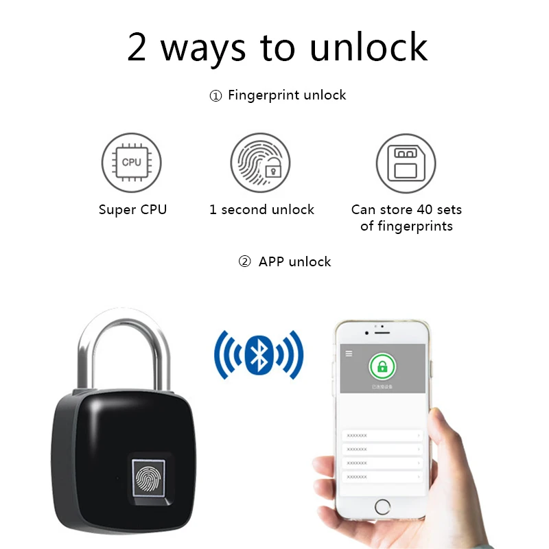 Hot Sale Smart Fingerprint Padlock Bluetooth Keyless Anti-Theft Fingerprint Lock for Suitcase Locker
Hot Sale Smart Fingerprint Padlock Bluetooth Keyless Anti-Theft Fingerprint Lock for Suitcase Locker