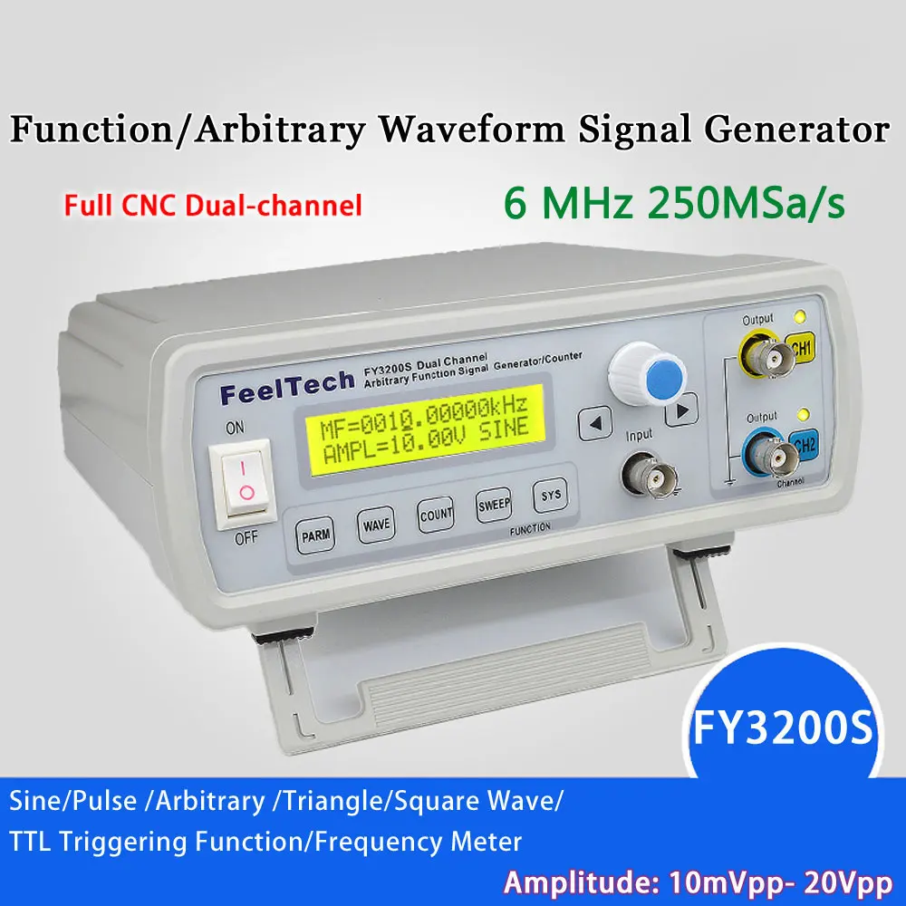 Digital DDS Dual-channel Function Signal Generator Sine Wave Arbitrary Waveform Frequency generator 12Bits 250MSa/6MHz
Digital DDS Dual-channel Function Signal Generator Sine Wave Arbitrary Waveform Frequency generator 12Bits 250MSa/6MHz