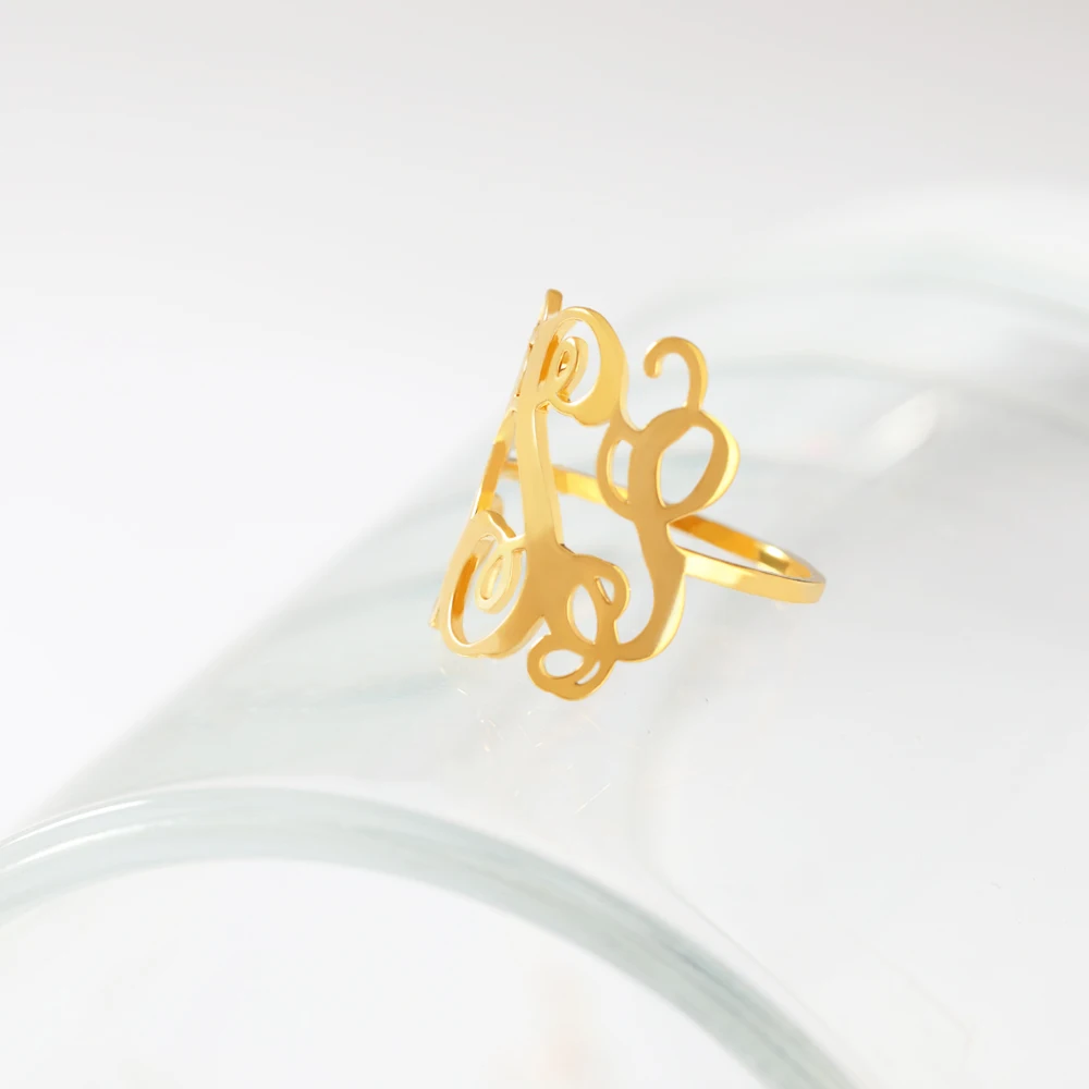 Инициалами насквозь кольца золото Винтаж в готическом стиле с буквами