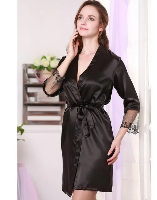 Sexy Lace Sleepwear Faux Silk Nightgown Women V-Neck Nightwear Half lace Sleeve Sleepshirts Night Dress
Sexy Lace Sleepwear Faux Silk Nightgown Women V-Neck Nightwear Half lace Sleeve Sleepshirts Night Dress