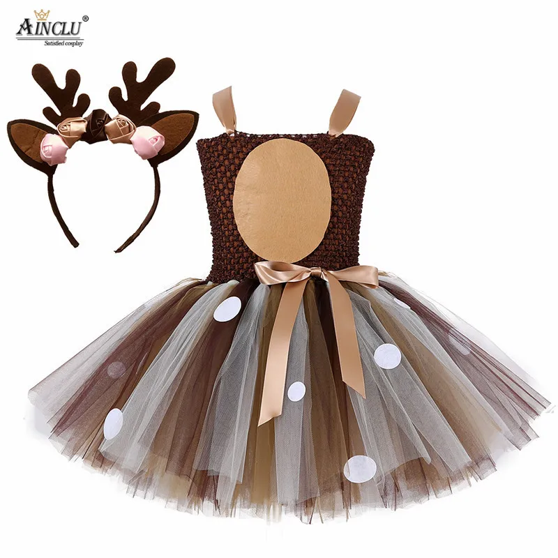 

Kids Christmas Deer Tutu Dress Baby Girls Birthday Party Dresses Happy Purim Halloween Winter Fawn Cosplay Costume Clothes Suit