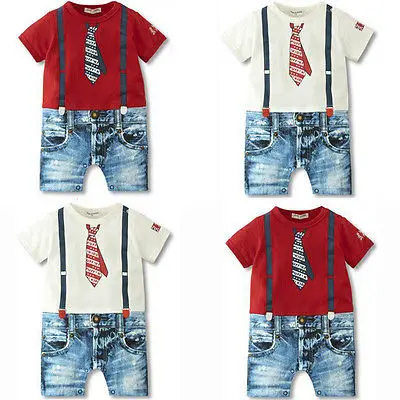 NEW Baby Boys Kids Short Sleeves Suspenders Shorts Print Overalls Costume Suit Grow Outfit Romper Pants Clothes 3-24M |