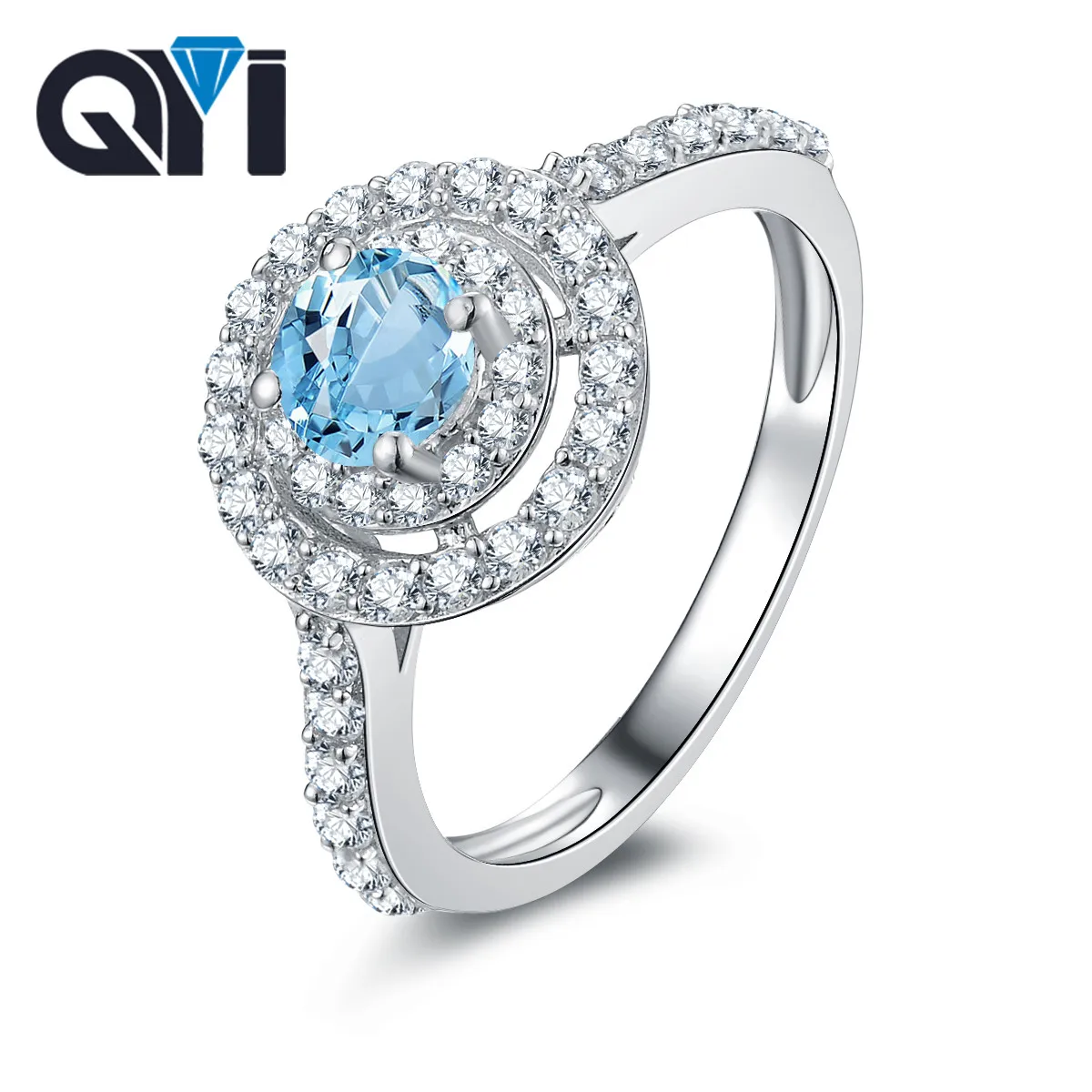 QYI 925 Sterling Silver Natural Sky Blue Topaz Ring For Women 0.8 ct Round Cut Natural Gemstone Double Halo Engagement Ring
QYI 925 Sterling Silver Natural Sky Blue Topaz Ring For Women 0.8 ct Round Cut Natural Gemstone Double Halo Engagement Ring
