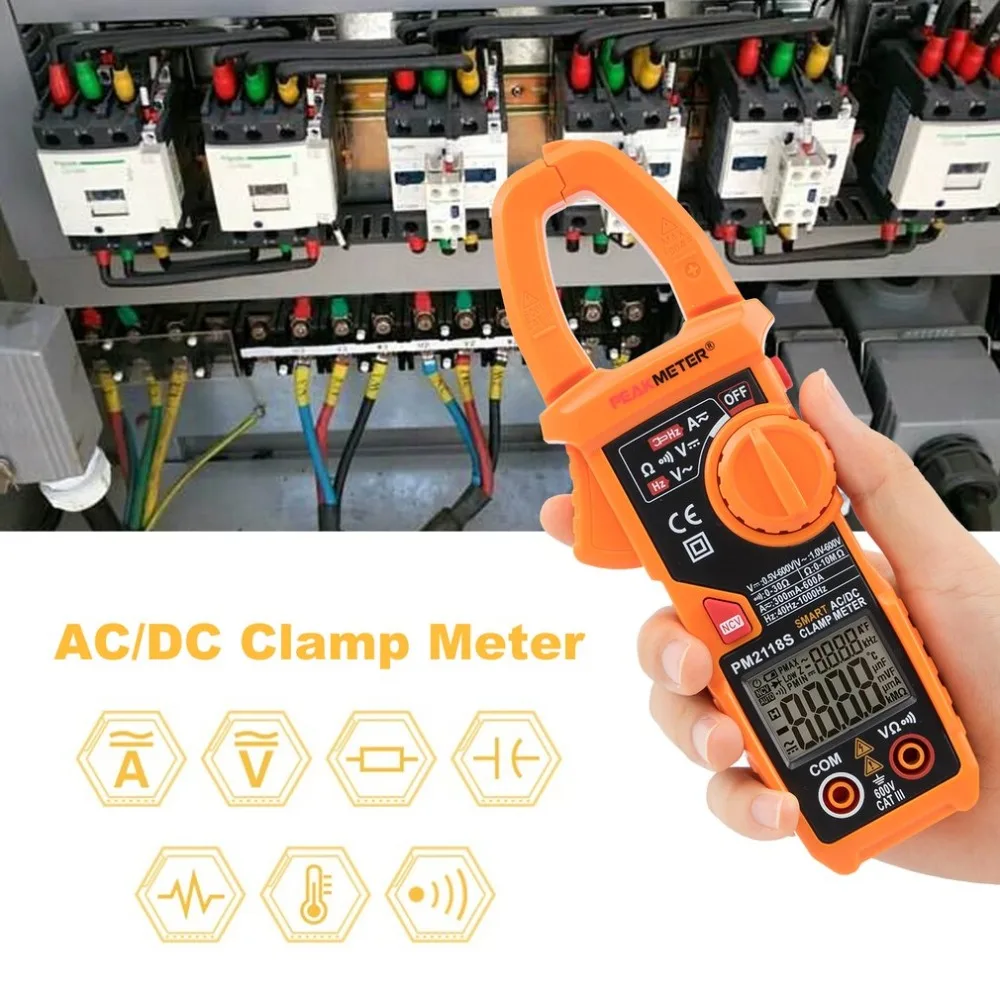 PEAKMETER PM2118S портативный Smart AC/DC клещи мультиметр переменного тока напряжение сопротивление непрерывности