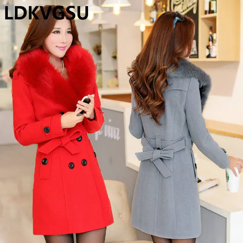 Winter Women's Woolen Jacket 2018 New Casual Plus Size Medium Long Solid Color Large Fur Collar Women Woolen Jacket M-5XL Is1040
Winter Women's Woolen Jacket 2018 New Casual Plus Size Medium Long Solid Color Large Fur Collar Women Woolen Jacket M-5XL Is1040