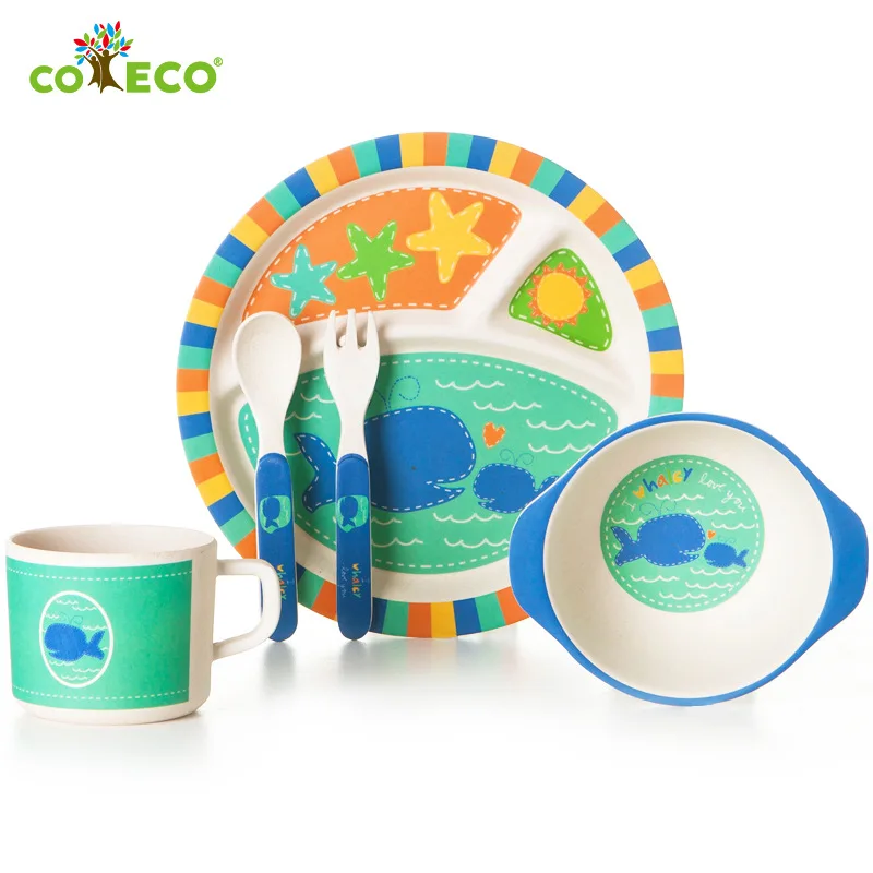 5 шт./компл. Экологичная детская тарелка из бамбукового волокна посуда набор