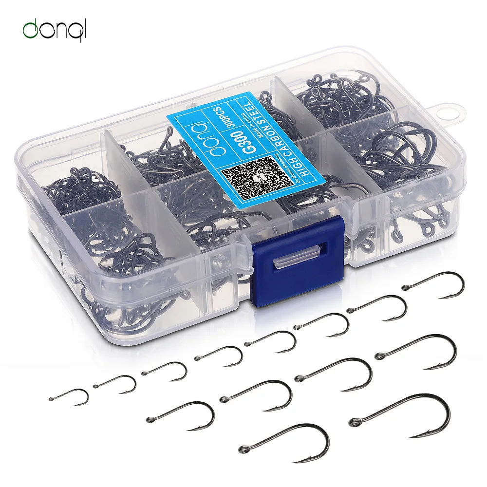 DONQL 300pcs/Box High Carbon Steel Fishing hooks Mixed Size Barbed jig hook Carp Fishing Jig Head for Fly fishing Accessories
DONQL 300pcs/Box High Carbon Steel Fishing hooks Mixed Size Barbed jig hook Carp Fishing Jig Head for Fly fishing Accessories