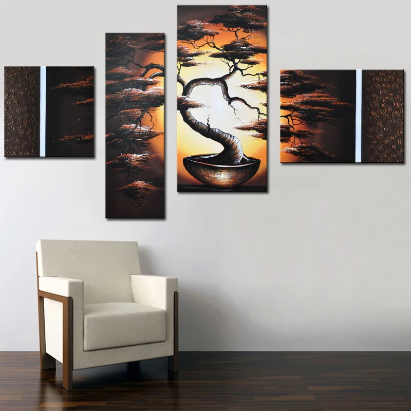Abstract Canvas Oil Paintings Bonsai Pine Landscape Wall Art Home Decor 100% Hand Painted Calligraphy 4 Panel Acrylic Picture
Abstract Canvas Oil Paintings Bonsai Pine Landscape Wall Art Home Decor 100% Hand Painted Calligraphy 4 Panel Acrylic Picture