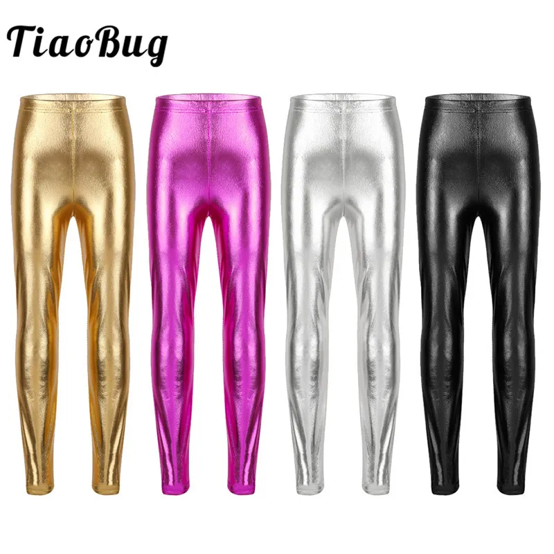 Детские блестящие облегающие брюки TiaoBug с металлическим блеском для девочек