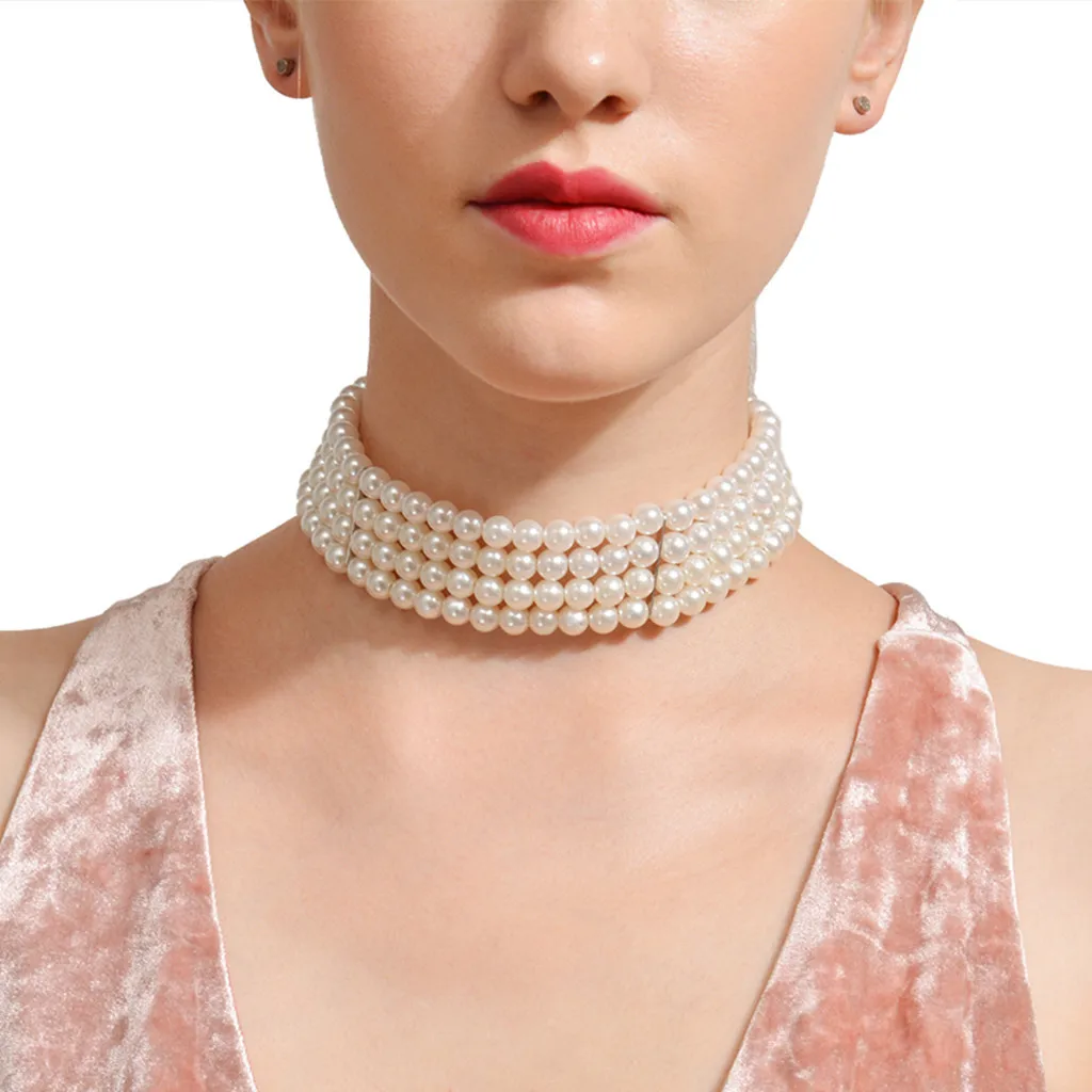 4 Strand Multi Layer White Imitation Pearl Choker Bib Statement Wedding Lady Collar Necklace Women Fixation Wide Cockers Jewelry
4 Strand Multi Layer White Imitation Pearl Choker Bib Statement Wedding Lady Collar Necklace Women Fixation Wide Cockers Jewelry