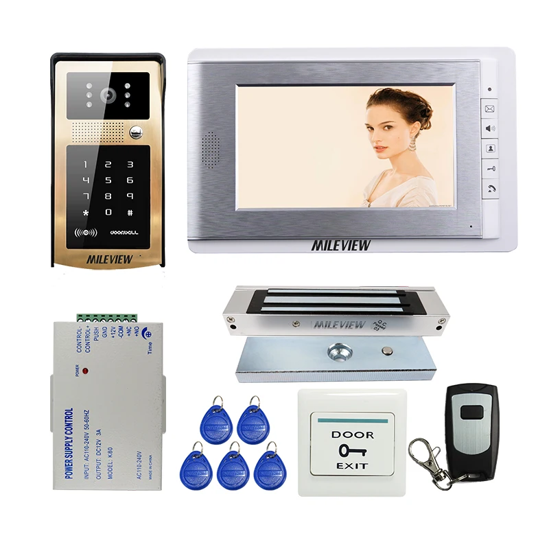 Бесплатная доставка Новый 7 "ЖК монитор видео домофон система + RFID Клавиатура