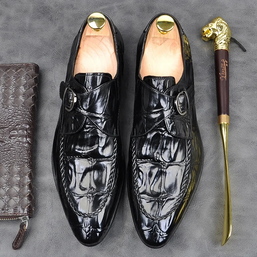 Alligator Pattern Genuine Leather Formal Dress Party Men's Monk Strap Shoes Pointed Toe Handmade Belt Casual Flats AM155
Alligator Pattern Genuine Leather Formal Dress Party Men's Monk Strap Shoes Pointed Toe Handmade Belt Casual Flats AM155