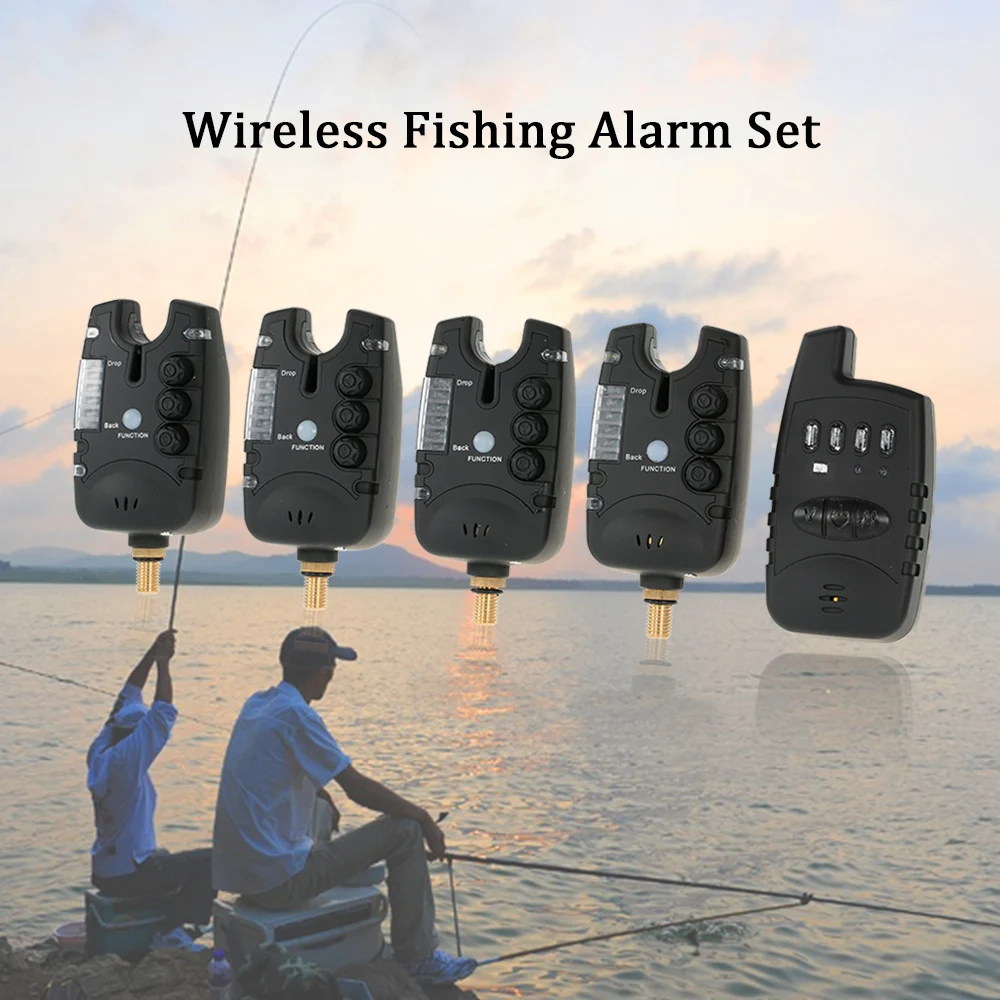 

LIXADA New Digital Bite Alarm Set Wireless Fishing Alarm Set 4 Fishing Bite Alarms + 1 Receiver in Case LED Carp Fishing