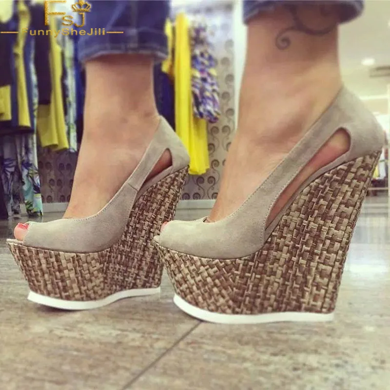 Taupe Suede Wedge Heels Peep Toe Cut out Platform Pumps Spring Summer Autumn Party Night Club Prom Shoes Woman US Size 4-16 FSJ
Taupe Suede Wedge Heels Peep Toe Cut out Platform Pumps Spring Summer Autumn Party Night Club Prom Shoes Woman US Size 4-16 FSJ