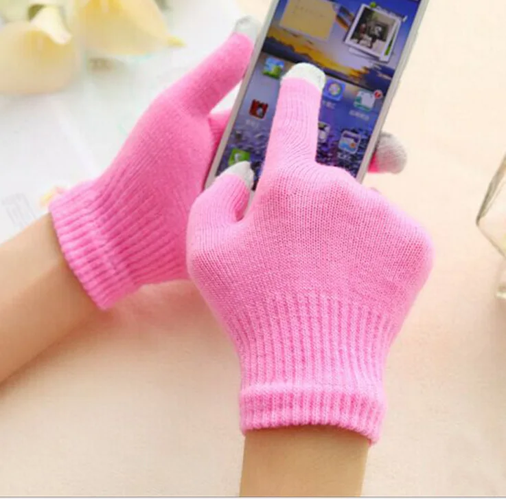 Фото Женские теплые перчатки зимние цветные для сенсорных экранов - купить